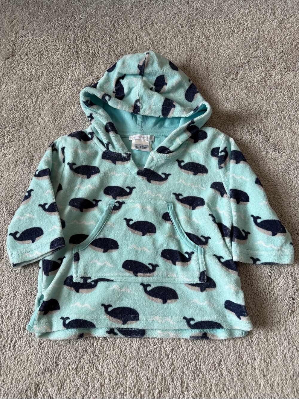 Pottery Barn Kids Hooded Swim Coverup - Aqua with Navy Whale Pattern